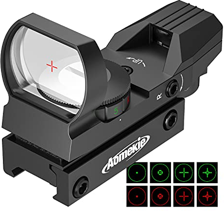 AOMEKIE Red DOT Softair Multi DOT Regolabile Luminosità Punto Illuminato 4 Reticles Green & Red Reflex Sight Tattico Mirino Accessori Ottica Riflesso Lente per 20mm/22mm Rail Prisma