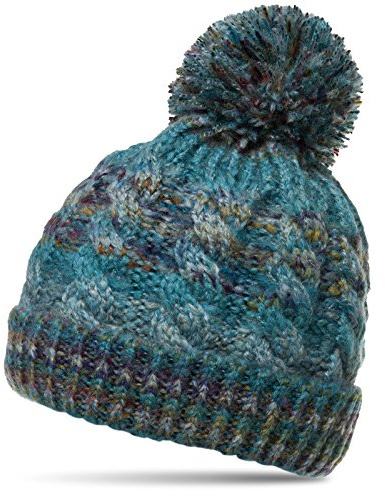 Caspar MU170 Gefütterte Damen Vintage Winter Mütze Bommelmütze Multicolor