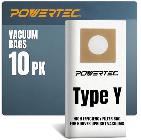 POWERTEC Type Y Vacuum Bags 10 Pack for Hoover Style Y, Z, YZ WindTunnel Upright Vacuum Cleaners, Replacement Dust Bags for 4010100Y, AH10040 and AH10165 (75057)