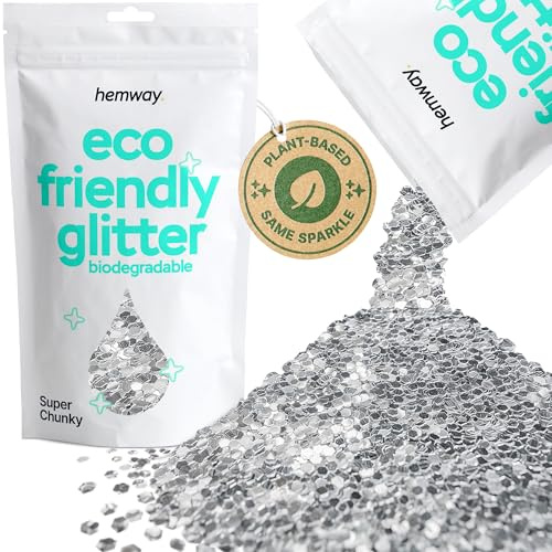 Hemway Eco Friendly Biodegradable Glitter 100g / 3,5 Unzen Bio Cosmetic Sicher Sparkle Vegan für das Gesicht, Lidschatten, Körper, Haar, Nagel und Festival Make-Up, Craft - 1/8 0,125 3mm - Silber