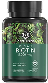 PlantFusion Vegan Biotin from, Premium Vegan Biotin for Women and Men (5000mcg), Natural Hair Skin and Nails Vitamins, 120 Vegan Capsules