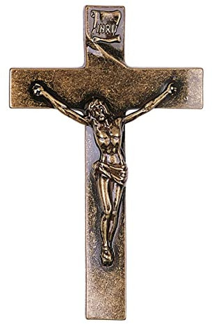 REAL VOTIVA FONDERIE D'ARTE Croix en bronze pour pierres tombales avec crucifix - Finition Glitter (20x12 cm) [P.08.1546/20]