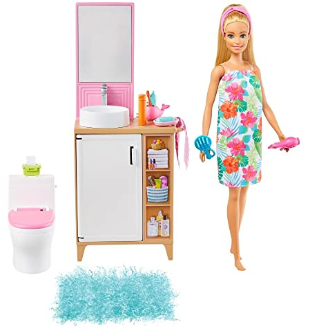 Barbie Doll and Bathroom Furniture Playset with Accessories, for 3 to 7 Year Olds