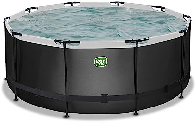 EXIT TOYS Piscine Black Leather - ø360x122cm - Grande Piscine Ronde avec Pompe à Cartouche filtrante - Piscine Extra Profonde - Cadre Solide - Échelle de Piscine Incluse - Design Unique - Noir