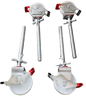 200 mm Gerüstrollen Set (4 Stück) LAYHER*-kompatibel mit Stahlspindel - Doppelt gebremst, lotrecht stehend