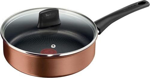 Tefal Saute Pans with Lid 24 cm, Titanium Pro Non-Stick Coating, Thermal Signal, Durable, Suitable for All Hobs