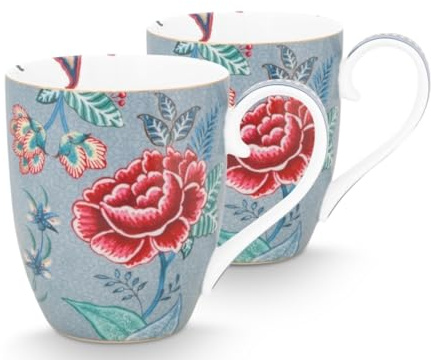 Pip Studio Flower Festival Henkelbecher Light Blue 450ml Set2