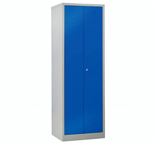 Schrank & Stuhl Doppelspind mit Trennwand – zur Trennung von Arbeits- und Privatkleidung 180x60x50cm, 2 Abteile für eine Person, Zylinderschloss, Grau/Blau