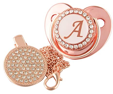 26 Buchstaben Infant Schnuller Rosa Baby Beruhigende Schnuller Bling Luxus Dummy Schnuller mit Kette Clips für 0-18M