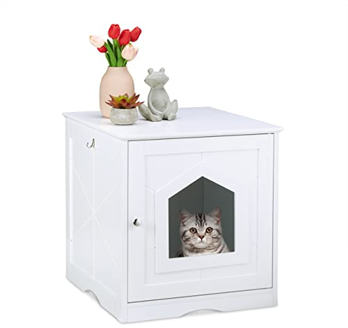 Relaxdays Katzenschrank, großer Eingang, Magnettür, Rückseite mit Luftlöchern, HBT: 52 x 48 x 53 cm, Katzenkommode, weiß | Rückseite mit Luftlöchern, HBT: 52 x 48 x 53 cm, Katzenkommode