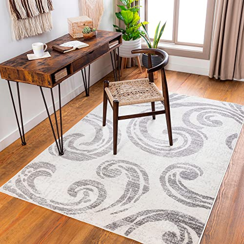 Livabliss Marseille Tappeto Salotto Moderno Astratto Tappeto Soggiorno, Camera da Letto, Pranzo Moderni Tappeti Effetto Marmo, Morbido e Pelo Corto, Ampio 152x213 cm, Avorio e Grigio