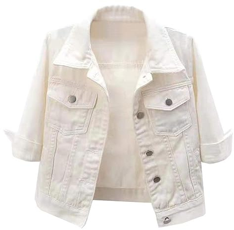 LifeShe Women's 3/4 Sleeve Short Denim Jacket Light Cropped Jean Jackets Coats