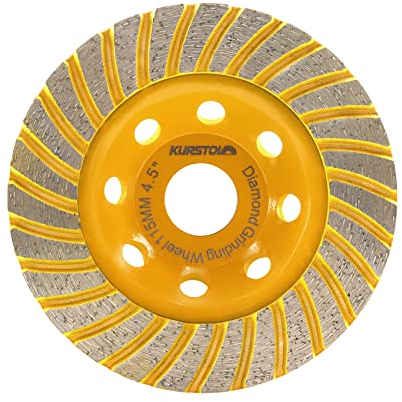 KURSTOL Diamond Grinding Cup Wheel - 4.5/115mm Turbo Row Angle Grinder Cup Wheel for Cutting,Grinding,Smoothing,Shaping Concrete,Marble,Granite,Masonry,Brick 7/8-5/8 Arbor