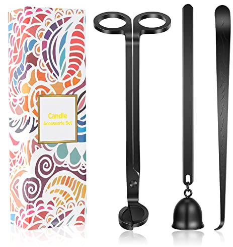 Saiveina 3 in 1 Candle Accessory Set, Candle Wick Trimmer, Wick Dipper, Candle Snuffer Extinguisher, Candle Care Kit with Gift Package for Candle Lover(Black)