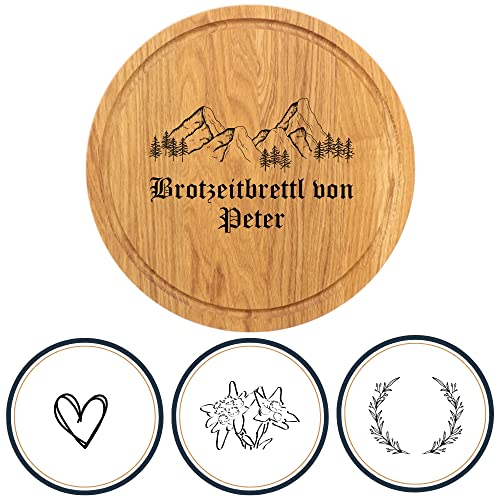 HOFMEISTER® individuelles Schneidebrett Gravur Eiche - rundes Holzbrett Vesperbrett für Brotzeit mit Name & Motiv - personalisiertes Frühstücksbrett als Geschenk - Wunschmotiv & Lieblingsname, 30 cm