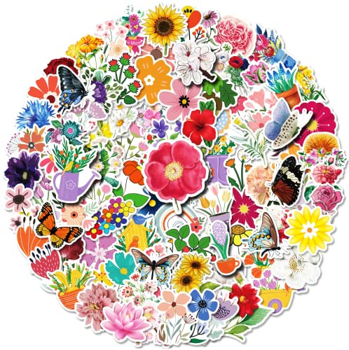 Mistree 100 Aufkleber Blumen Frühjahr, Farbenfroh Blumen Sticker Mädchen, Kinder für Fotoalbum, 5-7 CM