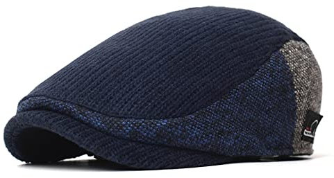 tcax Schiebermütze Herren Männer Ballonmützen Dicke Herbst Winter Vintage Fischgrätenmuster Achteckmütze Lässig Gestrickte Baskenmützen Gatsby Flache Hutmütze,Navy Blue-Style2,57-60Cm