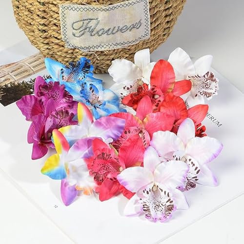 10 Stück 7 cm künstliche Orchideenblütenköpfe aus Seide für Hochzeit, Party, Dekoration, Kranz, DIY-Handwerk, Zubehör, künstliche Blumen-Mix