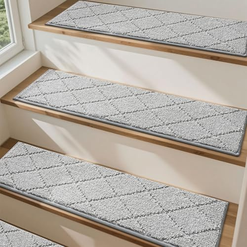 Cosy HOMEER 4 tappetini per gradini, 70 x 22 cm, Antiscivolo, autoadesivi, Lavabili in Lavatrice, 100% Poliestere, Retro in TPE, Ideali per Bambini, Anziani e Animali Domestici, Grigio