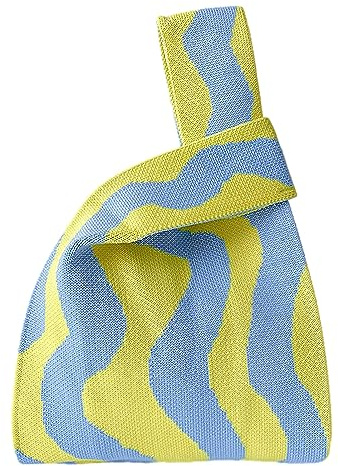 Anopo Donna Polso Nodo Borsa Tote Piccolo Uncinetto Polsino Borsa a Mano Estetico Carino Maglia Borsetta Onda Giallo Blu