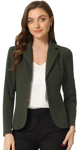 Allegra K Women's Work Office Blazers Stretch Lapel Collar Long Sleeve Jacket Suit Blazer Small Army Green
