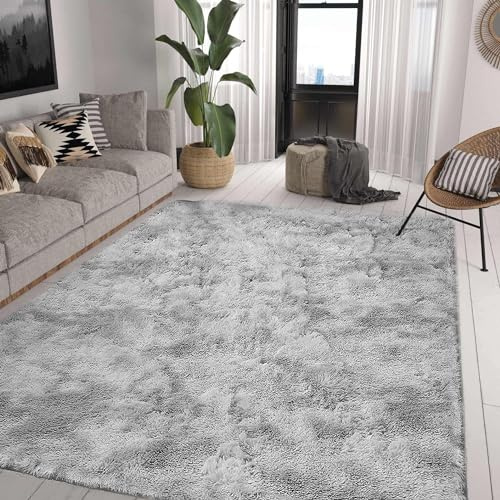 Tinyboy-hbq Tapis Chambre Modernes Moquette Chambre Soft Tapis à Poils Longs Shaggy Antidérapant Intérieur Moelleux épais (Gris Blanc, 140 x 200 cm)
