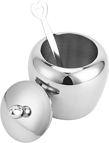 Fockety Sucrier en Acier Inoxydable, Récipient à Sucre à Polie Incassable pour la Cuisine Domestique, avec Couvercle et Cuillère, 3,3 Pouces de Diamètre, 3,9 Pouces de