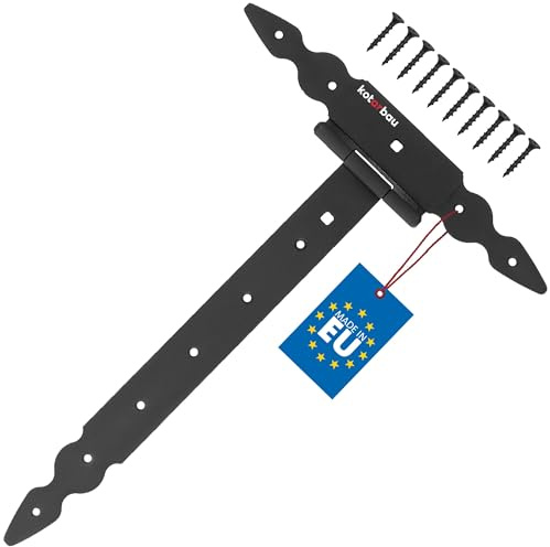 KOTARBAU® Charnière en T de 350 mm en Acier noir | Charniere Porte Lourde | Penture | Charniere Portail | Charnière Porte Lourde | Penture Volet Bois | Charnieres | Charniere Noir | Charnières