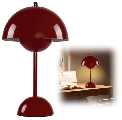 DASIAUTOEM Pilzlampen Tischlampe, LED Akku Tischlampe Kabellos, 3000k-6000k Moderne Aufladbar, Touch Dimmbar Tischleuchte Macaron Lampe​ mit 3 Helligkeits Modi, Retro Nachttischlampe (Rotwein)