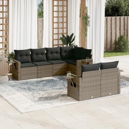 THOYTOUI 7-TLG. Garten-Sofagarnitur, Outdoor Furniture Gartenlounge Set Gartengarnitur Set Garten loungemöbel Set Geeignet für Terrasse Veranda Garten Balkon mit Kissen Grau Poly Rattan