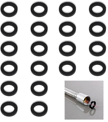 Dichtungsring Duschkopf, 20 Stück Dichtungsringe Set 19 mm Dichtung für Duschschlauch Unterlegscheiben Gummi Gummidichtung Rund für Brauseschlauch Wasserhähne (Schwarz)