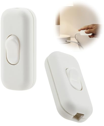 6A Double Pole Inline Cord Switch, 250V Rewireable Torpedo Light Switch | 2 Pack for table lamps and small appliances, fits 2 core or 3 core round/flat cable, white