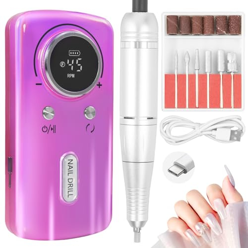 SAVILAND Tragbare Nagelbohr Kit 45000 RPM: Professionell Nagelbohrer Maschine Für Acryl Gel Nagel Wiederaufladbare 2000 mAh Elektrische Nagelfeile Nagelbohrer Bit Schleifbänder Salon Maniküre Pediküre