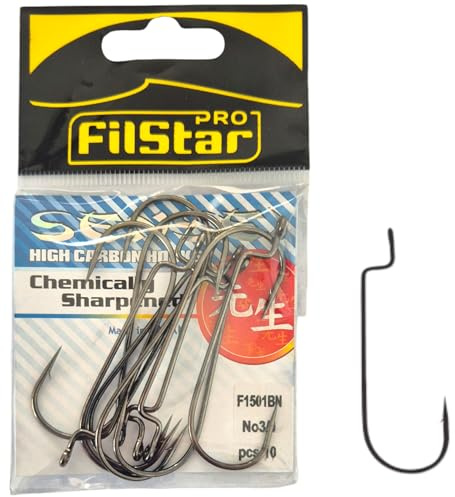 PRO FILSTAR Offset Haken Set 10 STK N3/0 – Wurmhaken - Cheburashka Haken | Dropshot - Jighaken für Gummifische Montage - Jig Head - Fishing Hooks Sport Set - Zander & Hecht & Forelle Angelhaken