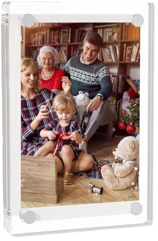 Cornice per foto trasparente, in acrilico, cornici per foto su entrambi i lati, cornici in acrilico trasparente con magneti, 5 x 8 cm, cornici magnetiche double-face per appunti, dipinti e decorazioni