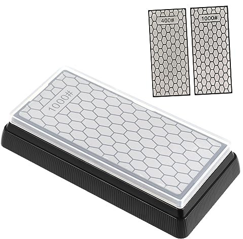 SEWOART Diamond Sharpener Double-Sided 400/1000 Grit Cutlery Sharpener Non-Slip Base Household Portable Sharpening Tool for Knives and Scissors