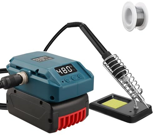 Battery Soldering Iron Set for Bosch 18V GBA Battery, Soldering Iron Stand Work for Bosch 18 V Battery, 60 W LCD Adjustable Temperature 180-480 °C Cordless Soldering Iron with 50 g Soldering Wire