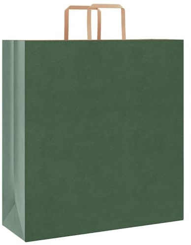 vidaXL Papiertragetaschen 250 Stk., Papiertüten mit Henkeln, Kraftpapiertüten, Geschenktüten für Einkaufen Hochzeiten Verpackungen Partys Geburtstag Weihnachten, Grün 45x17x48cm