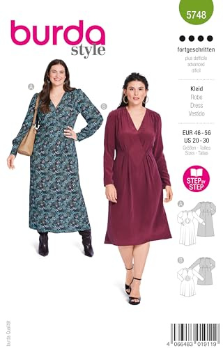 burda style Schnittmuster Damen #5748 Midi Kleider mit Einsatz und aufspringenden Falten Gr. 46-56