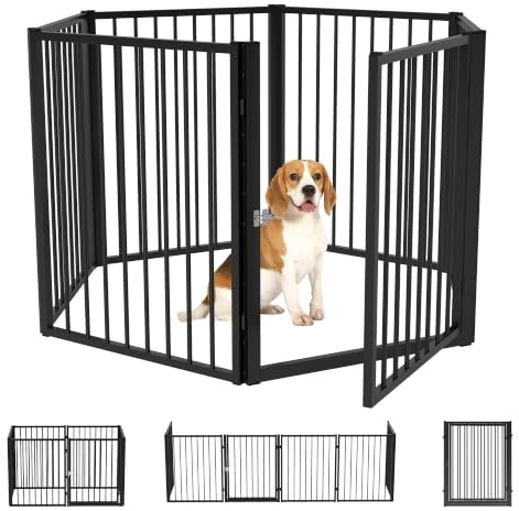 PawHut Welpenlaufstall Welpenauslauf 6-TLG für Mittelgroße Hunde 76cm | Gitterplatten mit Tür, Flexibel, Faltbar, Freilaufgehege, Hundelaufstall, Welpengitter, Drinnen, Draußen, Garten