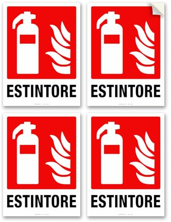 4 Cartelli Adesivi Estintore misura:15x20 cm, in vinile, con laminazione protettiva: antigraffio e anti UV, pittogramma estintore segnaletica di sicurezza