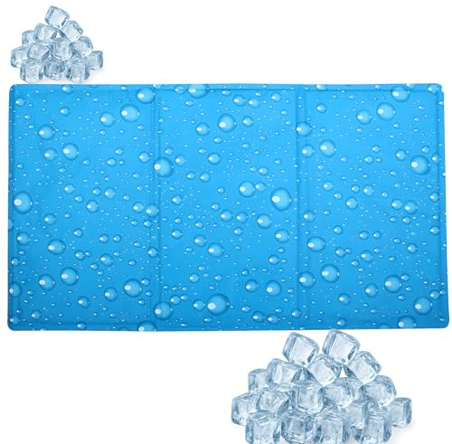 Große Kühlmatte Hunde 90x50cm, Kratzfest Selbstkühlende Ungiftiges Gel Hundematte, Sommer Katzen Selbst Kühlende Kühlkissen, Langlebiger Waschbar Haustiere Kühldecke für Drinnen, Draußen, Auto (Blau)