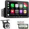 Radio Coche 1 DIN con Carplay y Android Auto Inalámbrico - Pantalla Táctil de 7 Pulgadas, Reproductor de Estéreo Bluetooth Soporte Mirror Link para iOS/Android con Cámara de Respaldo