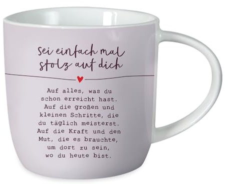 Grafik-Werkstatt Kaffeetasse - stolz auf dich - Porzellan, 300 ml | Kaffeebecher mit Spruch oder Smiley-Motiv – lebensmittelecht, spülmaschinen- und mikrowellengeeignet