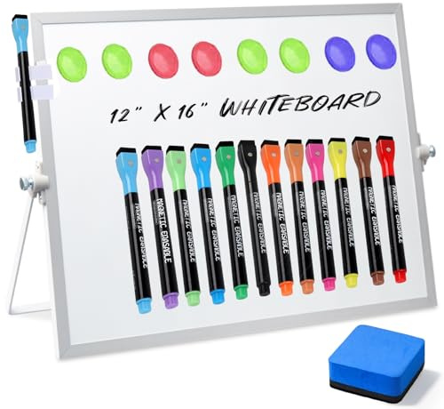 Magnetisch Whiteboard Klein A3 - Trockenlöschung Mini Whiteboard 40x30cm Desktop Beidseitige Magnettafel Weiß mit Ständer, Stiften, für Planung, To Do Liste, Zeichnen, Schule, Zuhause, BüRo