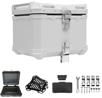 Caja De Cola De Motocicletas Con Forro De Cuero, Aleación De Aluminio Maleta Para Moto Baúl Con Doble Llave, Top Case Moto Con Respaldo Y Placa De Montaje, Resistente Y Duradero - 40/45L(White,40L)