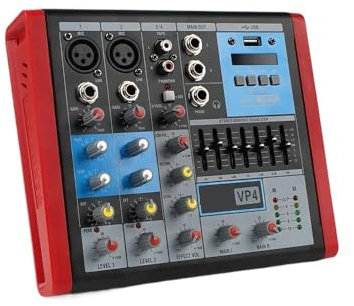 YQVEOT Mezclador de Audio VP-4 Controlador DJ Mezclador Profesional de 4 Canales con Interfaz USB Bluetooth for Stage Studio