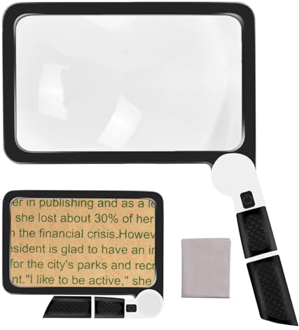 Professional 5X Magnifying Glass with Light Foldable - Large LED Magnifier Adjustable Brightness for Reading Seniors, Anti-Glare Full Page View