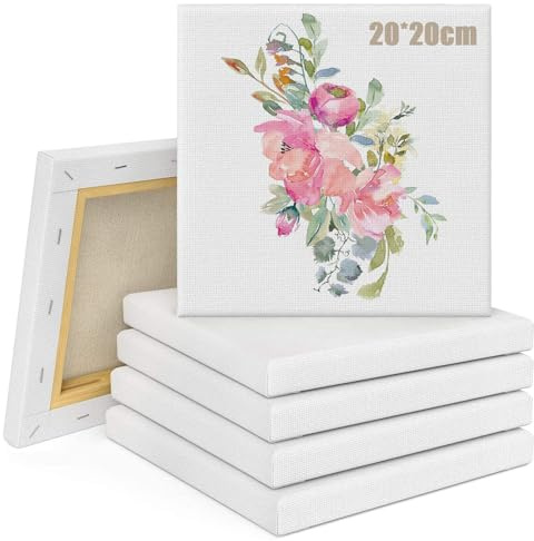 6pcs 20 * 20 CM Leinwand zum Bemalen, Mini Leinwand, Baumwolle Leinwände zum Malen, für Bastler Künstler, Acrylfarben Geeignet, Acryl und Ölgemälde
