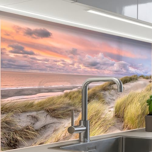 KitchenYeah© Küchenrückwand Selbstklebende Kitchen Wall Protector Küchen | 60x80 cm - Rückenwand Küchenfronten Küchenrückwände Küche Wand Strand - Meer - Düne - Sonnenuntergang